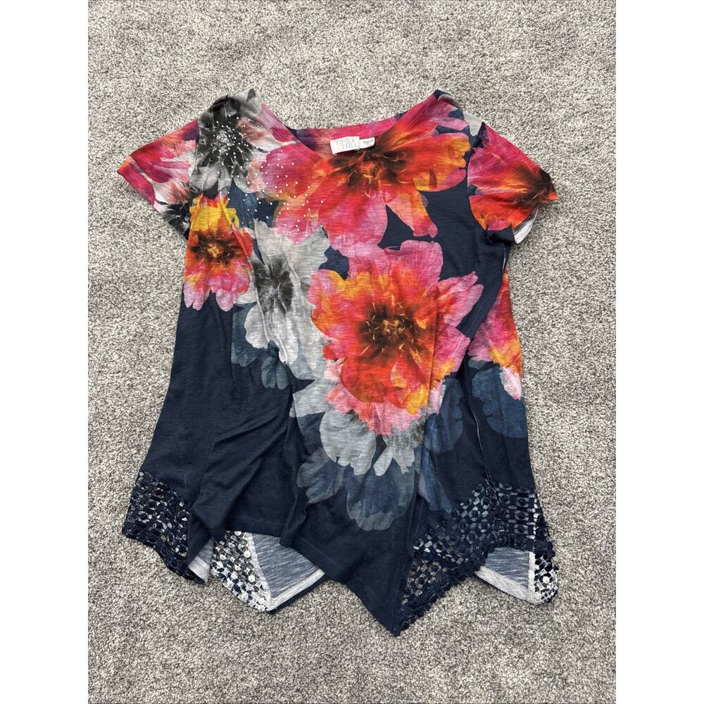Floral Handkerchief Hem Tunic Womens Medium Boho Romantic Chic Festival Artsy